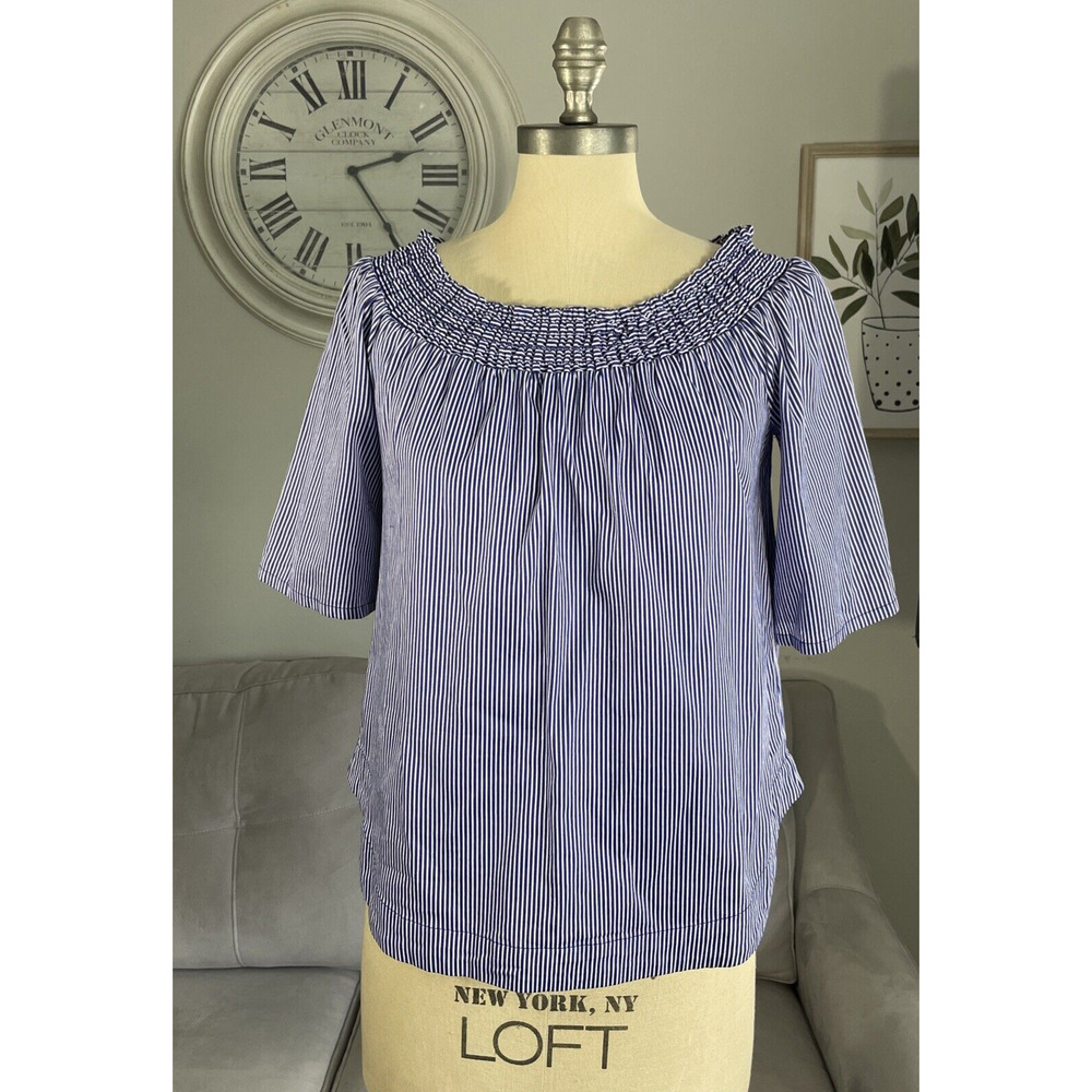 7th Avenue Design Studio NY&C Off the Shoulder Top Blouse Women’s M Blue Striped